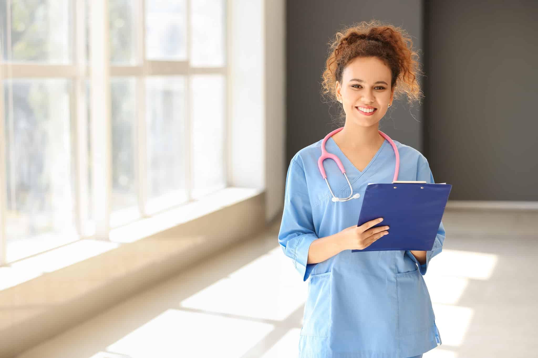 Young African-American nurse in a clinic